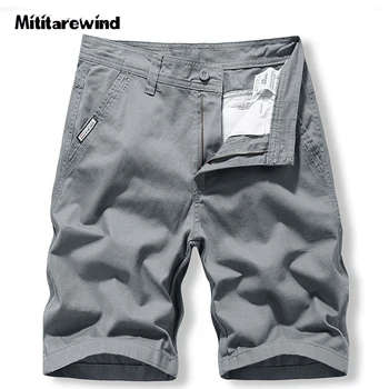Летние повседневные короткие мужские шорты-карго из 100% хлопка, дышащие Прямые мужские шорты длиной до колена, однотонные спортивные короткие брюки для мужчин 28-38 лет