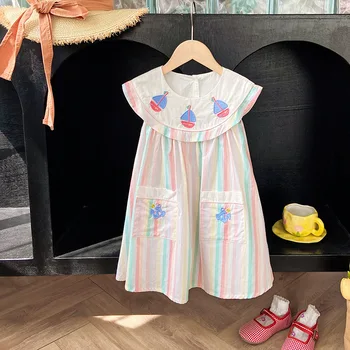 Летний наряд 2023 года, платья для новорожденных девочек в Корейском стиле, милое Хлопковое платье принцессы без рукавов, одежда для малышей