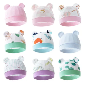 Милые мультяшные Мягкие и удобные детские шапочки, фетровая шапочка для новорожденных от 0 до 3 месяцев, хлопковая шапочка-бини, аксессуары для новорожденных
