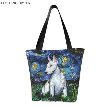 Милые сумки для покупок для собак-бультерьеров Звездной ночи Многоразового использования для любителей домашних животных, холщовая сумка для покупок