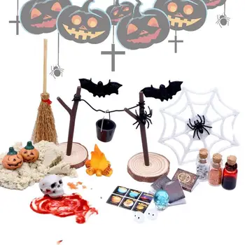 Миниатюры кукольного домика на Хэллоуин 27 штук Тыквенные черепа, головы, Фигурки Летучей мыши, набор игрушек ужасов, Миниатюрные Фигурки на Хэллоуин