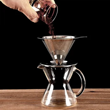 Многоразовый двухслойный держатель фильтра для кофе из нержавеющей стали 304, для переливания кофе, для капельницы, Сетчатая корзина для фильтра для кофе и чая, Инструменты