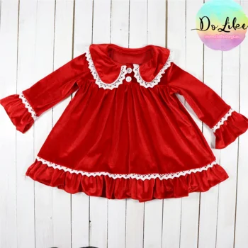 Модное детское платье по оптовой цене, бархатная юбка, красная одежда для девочек, Бутик одежды с длинным рукавом для детей