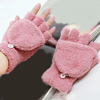 Модные женские зимние перчатки с откидной крышкой 2 в 1 без пальцев, флисовые варежки с половинчатым верхом