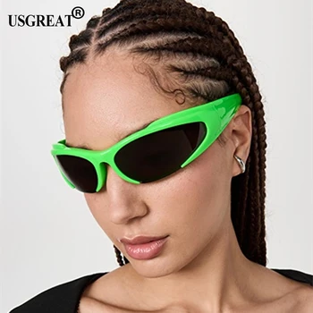 Модные солнцезащитные очки Y2k Cool Green Black Cat Eye Для женщин и мужчин, панк-люксовый бренд, солнцезащитные очки Cateye, Футуристические очки ярких цветов.