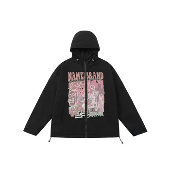 Молодежный тренд, модная куртка с капюшоном, высококачественное дизайнерское пальто с граффити в виде черепа, Harajuku Charge, Ветрозащитная и водонепроницаемая одежда