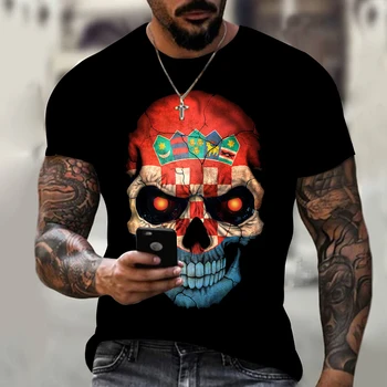 Мужская модная футболка в стиле Хип-хоп с круглым вырезом и коротким рукавом в стиле Череп, Абстрактная мужская футболка в стиле Харадзюку, Большая футболка, Мужская одежда, 3D футболка