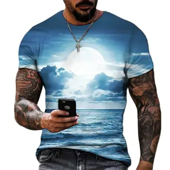 Мужская футболка Beauty Scenry с 3D пейзажным принтом, топ с коротким рукавом, Модные повседневные мужские футболки, футболка оверсайз, мужская одежда