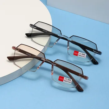Мужские Деловые очки для пресбиопии с защитой от синего цвета, мужские Ретро-очки для чтения без оправы, очки для дальнозоркости с режущей кромкой