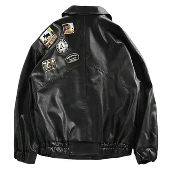Мужские кожаные куртки Мотоциклетная куртка из искусственной кожи Leahter, уличная одежда, свободное пилотское пальто, ветровка Мужская