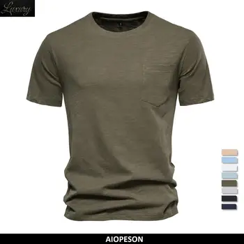 Мужские футболки из 100% хлопка с одним карманом, модные однотонные повседневные футболки для мужчин, Брендовые качественные топы, футболки, новинка лета