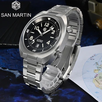 Мужские часы для дайвинга San Martin Sapphire YN55 Кнопка управления Двунаправленным поворотным кольцом, Автоматическая Механическая Водонепроницаемость 200 м