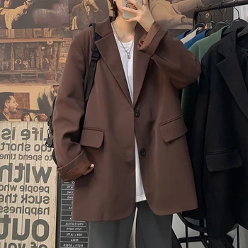 Мужской блейзер в корейском стиле, модный Однотонный Деловой Повседневный пиджак, мужская уличная одежда, свободные пиджаки, мужской Формальный блейзер