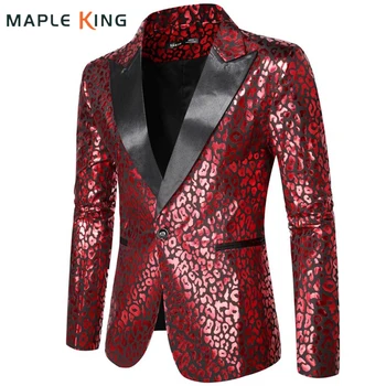Мужской костюм в стиле стимпанк, высококачественное вечернее платье с красным леопардовым бронзовым принтом, сценическая одежда для певцов, мужской блейзер Masculino