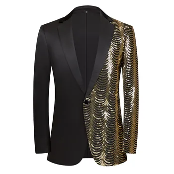 Мужской пиджак для свадебного банкета, расшитый блестками, на одной пуговице, золотой модный мужской блейзер, роскошное мужское пальто для выпускного вечера