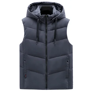 Мужской толстый жилет с капюшоном 2023 года, новый бренд, осенне-зимняя куртка без рукавов, мужской теплый хлопковый повседневный черный жилет высокого качества