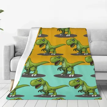 Мультяшный Зеленый Динозавр, Мягкое фланелевое покрывало для дивана-кровати, Теплое одеяло, Легкие одеяла для дивана, Дорожное одеяло.