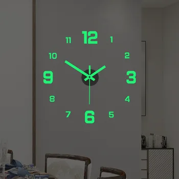 Настенные часы Простые светящиеся цифровые часы в европейском стиле, бесшумные настенные часы своими руками, для кабинета, гостиной, настенные часы-наклейки без перфорации