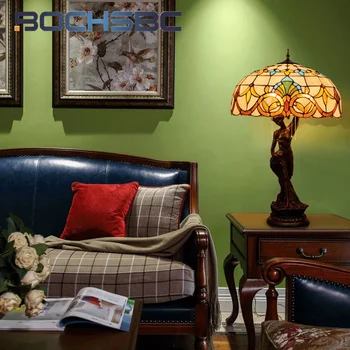 Настольная лампа с витражным стеклом BOCHSBC Тиффани, винтажное искусство барокко, деко, гостиная, кабинет, прикроватная тумбочка для спальни, бьюти-лампа для чтения