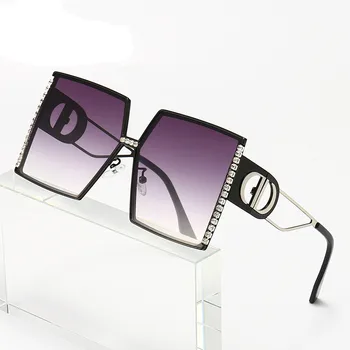 Негабаритные Квадратные Солнцезащитные очки со стразами, женские 2023, Роскошные Брендовые Дизайнерские Солнцезащитные очки в стиле панк, Женские очки модных оттенков Uv400