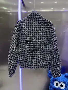 Новая черно-белая тканая куртка 2023 года, женская куртка из индивидуальной ткани