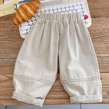 Новое поступление, Длинные штаны для мальчиков, однотонная хлопковая весенне-осенняя детская одежда, брюки для маленьких детей