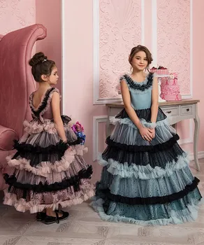 Новое поступление, индивидуальное платье для девочек в цветочек на свадьбу, многоуровневое платье для первого причастия из тюля с круглым вырезом для девочек на особый день от 1 до 16 лет
