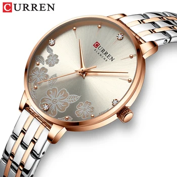 Новые кварцевые наручные часы CURREN для дам Модный тренд Уникальный дизайн Элегантный циферблат с ремешком из нержавеющей стали Тонкие часы