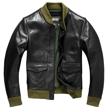 Новые поступления Летная мужская куртка, пальто из конской кожи, куртки-бомберы из натуральной кожи, пальто ВВС США в стиле A1 от американского дизайнера