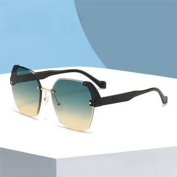 Новые солнцезащитные очки без оправы со стильными и персонализированными металлическими обрезными краями, ножки с рисунком ПК, минималистичные очки UV400