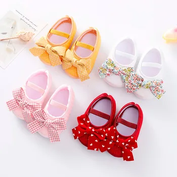 Новые Ходунки для новорожденных девочек, Мягкая обувь для малышей, Ходунки для малышей, Повседневная обувь принцессы с бантом