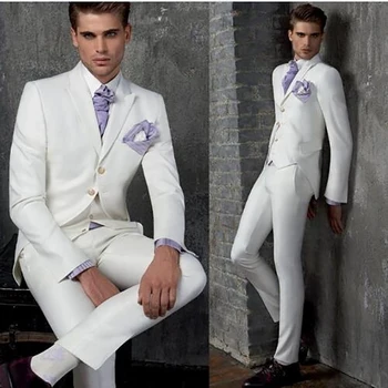 Новый белый мужской костюм Homme, Приталенные Официальные Свадебные костюмы для мужчин, Смокинг жениха, вечерние куртки, 3 предмета, Terno Masculino