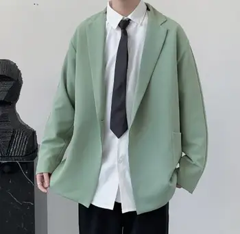 Новый весенне-осенний мужской костюм академического стиля, однотонный повседневный пиджак из свободной хлопчатобумажной смеси с длинным рукавом ABB168