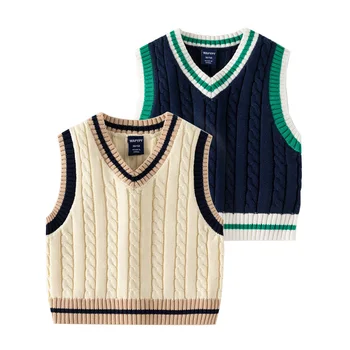 Новый модный свитер с V-образным вырезом для мальчиков 2-6 лет, осенне-зимний хлопковый теплый пуловер, детская одежда