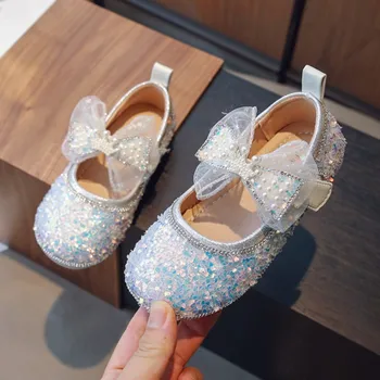 Обувь для Выступлений Для девочек, Блестящая Обувь Мэри Джейнс, Обувь Принцессы С Кружевным Бантом, Обувь для Танцевального Шоу, Блестящая Кожаная Обувь для Детей, Baby Child 334R