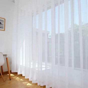 Однотонный белый тюль, Прозрачные шторы из тюля для гостиной, элегантные длинные шторы для спальни, кухни