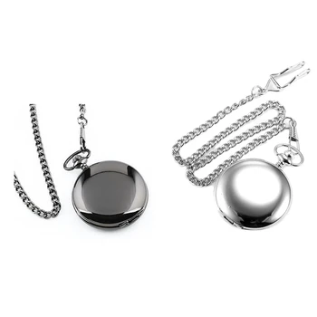 Ожерелье с мужскими карманными часами в подарочной коробке -Черный и карманные часы, металлический ремешок, серебристый
