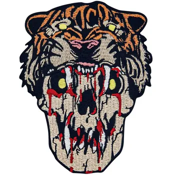 Окровавленный череп Embird в маске тигра, Вышитая аппликация, Железная нашивка, пришитая эмблема