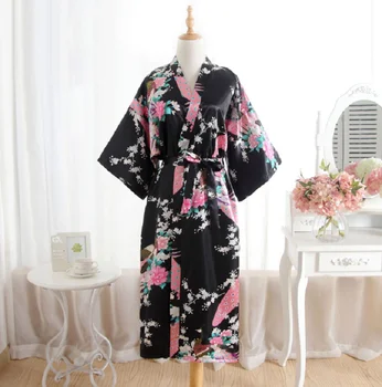 Оптовая продажа Нового Женского Японского халата-кимоно, высококачественной шелковой длинной ночной рубашки с модным принтом, свободной удобной Женской пижамы