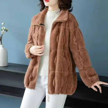 Осенне-зимнее пальто 2023, Женская новая норковая бархатная короткая куртка, топ, свободные двусторонние толстые пальто, Модное пальто, верхняя одежда для женщин