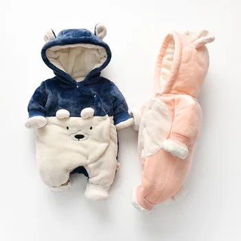 Осенне-зимний детский комбинезон для маленьких девочек, двухслойный утолщенный комбинезон с капюшоном в форме медведя, детский комбинезон Ins, комбинезон для новорожденных