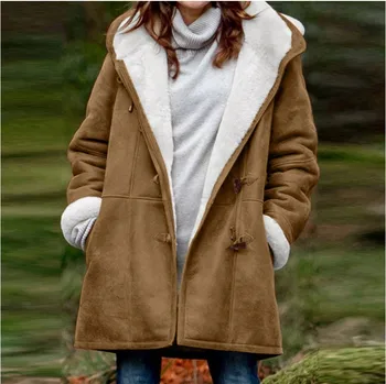 Осенне-зимний кардиган на пуговицах, пальто с длинным рукавом, Теплая Однотонная Женская одежда с капюшоном, Повседневная Уличная одежда