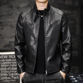 Осенне-зимняя мужская кожаная одежда, мотоциклетная кожаная куртка из искусственной кожи в деловом стиле в стиле панк, Корейское издание, качественное кожаное пальто