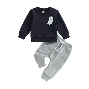 Осенняя одежда для мальчиков на Хэллоуин 2023 года, толстовки и брюки с длинными рукавами и принтом, осенний комплект одежды для 0-3 лет