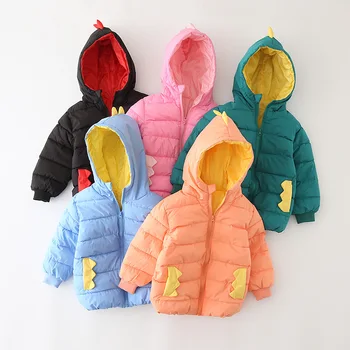 Пальто для мальчиков и девочек на 1, 2, 3, 4 года Легкая детская осенне-зимняя пуховая куртка для девочки с мультяшным динозавром Детское ватное пальто Детская одежда