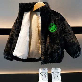 Пальто для мальчиков Куртка Хлопчатобумажная верхняя одежда Бурелом 2023 Пушистый Плотный бархат Зимняя Теплая Школьная Спортивная Детская одежда