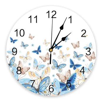Пасторальные круглые настенные часы с цветочным градиентом в виде бабочки, современный дизайн, кухонные подвесные часы, домашний декор, бесшумные настенные часы