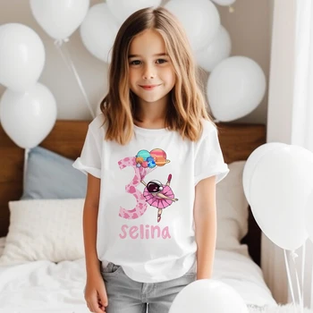 Персонализированная футболка для девочки-балерины-космонавта на день рождения, изготовленная на заказ Детская рубашка, подарок для девочек На день рождения, футболка для малышей, Милая одежда, детская рубашка