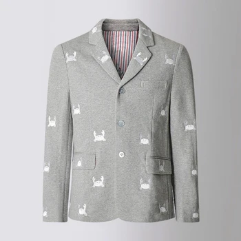 Пиджак корейского модного бренда TB THOM Blazer 23ss, Хлопчатобумажные пальто с зубчатым воротником с вышивкой в виде краба, официальные деловые мужские куртки