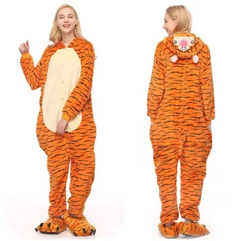Пижама с тигром Кигуруми, костюм для взрослых, детей, семьи, животных, зимние теплые фланелевые пижамы с капюшоном, костюмы аниме для косплея.